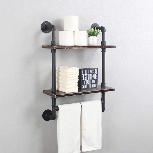 Guzhai Industrial Pipe Bathroom Shelves 2Tier Wall Mounted,19.7 Rustic